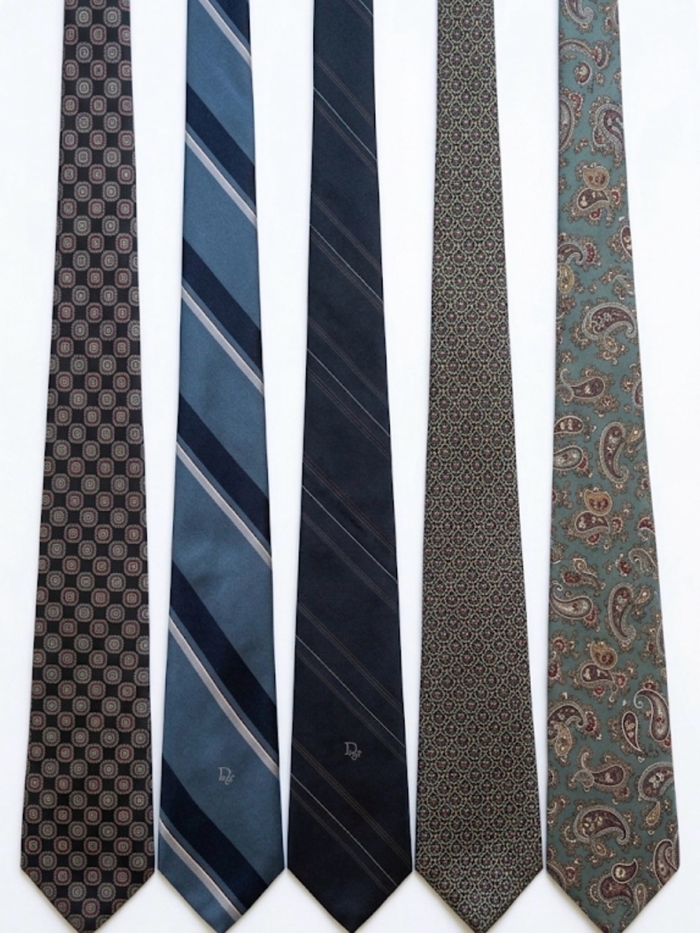 Dior Men's Tie Set — Blue, Teal, Black, Brown, Olive Patterns